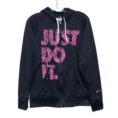 Nike Therma Fit Just Do It Spell Out Pink Black Zip Jacket Hoodie Women S Sporty - Image 1 of 4