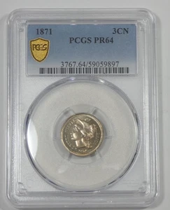 1871 Nickel Three-Cent Piece CERTIFIED PCGS Secure Plus PROOF 64 3c - Picture 1 of 4