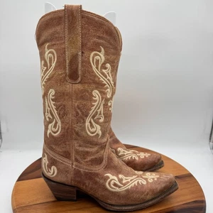 Corral Boots Womens 9.5 Wide Tan Leather Embroidered Snip Toe Western Cowgirl - Picture 1 of 12
