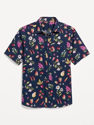 Camisa Abotonada Antigua Azul Marino Hombres Grande Frutas Flores Calce Regular Todos los Días Nueva con Etiquetas Foto 1 de 3