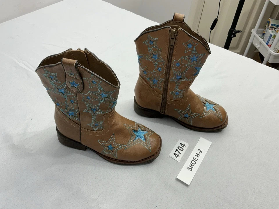 Botas de vaquero para niños pequeños Wonder Nation 10 estrellas marrones cremallera lateral media pantorrilla Foto 1 de 4