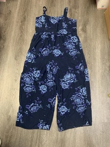Old Navy Womens Cami Jumpsuit Wide Leg Pockets Floral Smocking Blue Viscose XL - Picture 1 of 12