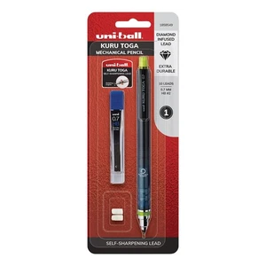 Kuru Toga Mechanical Pencil with 0.7 mm Lead Refills & Pencil Erasers, HB #2 - Picture 1 of 8
