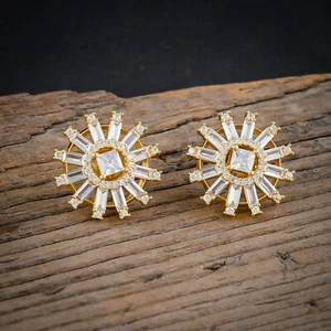 Women Floral Earrings Cubic Zirconia Stud Ear Jewelry for Wedding Party Earring - Picture 1 of 4