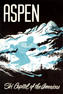 ASPEN SKI CAPITAL OF THE AMERICAS COLORADO DOWNHILL SKIING VINTAGE POSTER REPRO - Image 1 of 3