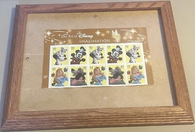 Art of Disney Imagination 2008 Stamps Top Plate 10 Mint Unused USPS 2007 Framed - Image 1 of 3