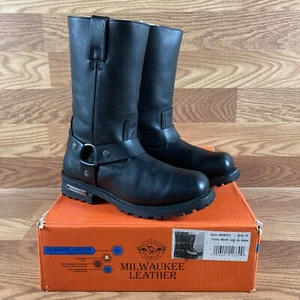 Milwaukee Cuero Negro Puntera Cuadrada Motocicleta Arnés Botas Cremallera Hombres Talla 10 - Imagen 1 de 13