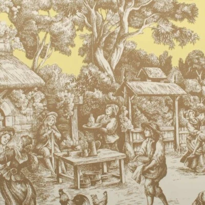 Rollo de tela de 60 yardas, estampado, 100 % algodón, 54" de ancho, baño francés, escénico/amarillo Foto 1 de 3
