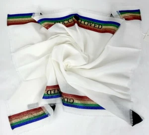 New Gucci Loved Kids Ladies White Cotton Neck Scarf w/Rainbow Stripe 505785 9200 - Picture 1 of 8