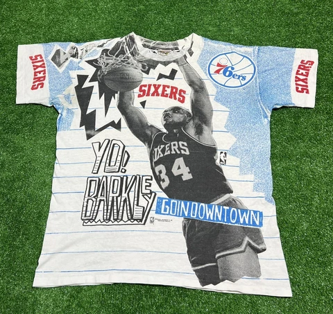 VTG 80s 90s PHILADELPHIA 76ers Sixers Charles Barkley T-Shirt All Over Print AOP Cover