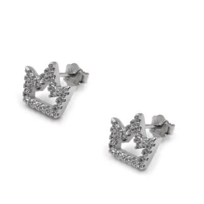 Orecchini Corona a Tre Punte in Argento 925 con Zirconi Bianchi - Immagine 1 di 4