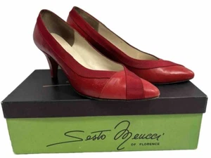 RED Leather Heels Pumps US Size 8 MADE IN ITALY GREAT Condition! Sesto Meucci - Picture 1 of 13