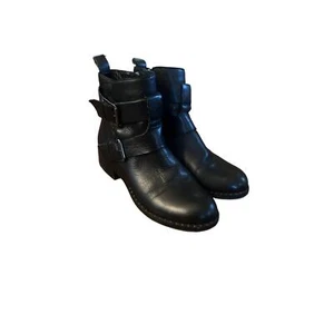 Women 8.5 Gentle Souls Benton Moto Leather Ankle Bootie Black Leather Boots - Picture 1 of 10