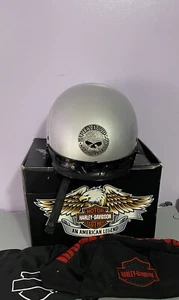 Woman's Harley Davidson Motorcycle Helmet Hybrid Sz XS w/Rhinestone Skull Silver - Picture 1 of 18