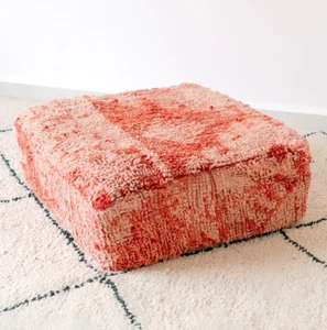 24x24 Moroccan Handmade Pouf Berber Kilim Rug pink Floor Cushion Footstool - Picture 1 of 5