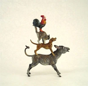Franz Bergmann Vienna Large 86mm BREMER MUSICIANS Bronze Donkey Dog Cat Cock - Picture 1 of 10