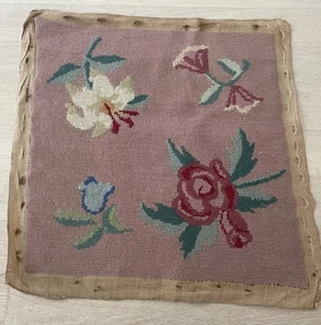 VTG Hiawatha Needlepoint Seat Cover Pillowcase 17x17 Pink & Flowers # 5 - Picture 1 of 6