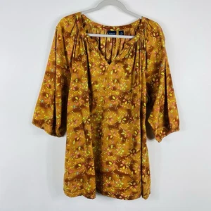 Westbound Plus Size 1X Floral Cotton Blouse Top Gold Casual - Picture 1 of 5