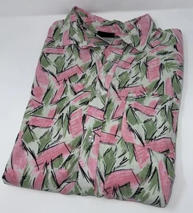 Stranger Things Button Up Shirt Men’s Med Green & Pink Geometric Hopper - Picture 1 of 5