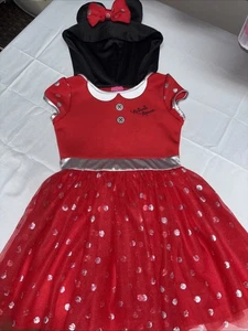 Disney Girls Minnie Mouse Dress Costume With Hood Ears Size 6 / 6X Cute - Picture 1 of 11