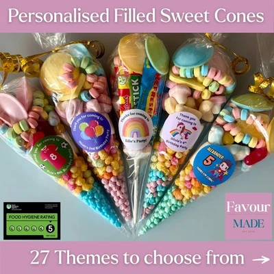 Sweet Cones Pre filled Personalised Kids Party Bag Fillers Wedding Favours Gifts - Image 1 of 4