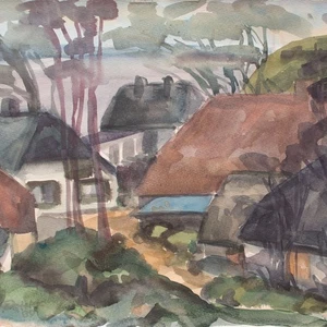 Vitt Rügen pueblo de pescadores paisaje vista antigua H Petrick firmado acuarela 1989 - Imagen 1 de 5