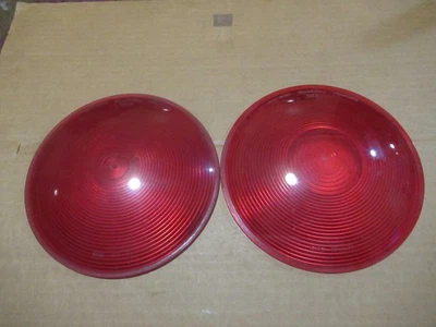 Pair Vintage Signal-Stat 364 Red Tail Light Lens Truck Bus Fire Truck 7 1/4 Rod - Image 1 of 4
