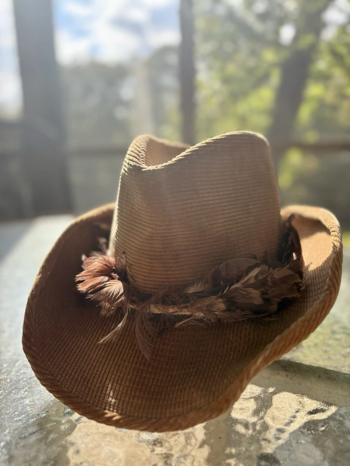 Resistol Diligencia Hombres Pana Caramelo Vaquero Sombrero Pluma Banda Talla Grande L Foto 1 de 4