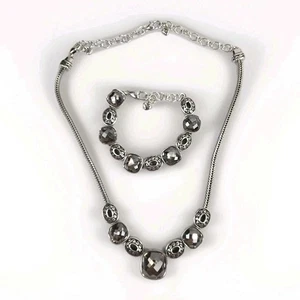 Brighton Venus Rising Gray Faceted Crystal Silver Plate Necklace & Bracelet Set - Picture 1 of 10