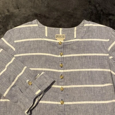 Camisa Duluth Trading Mujer Talla M Azul Marfil Túnica Enrollable Bolsillos Preppy Costera Foto 1 de 4