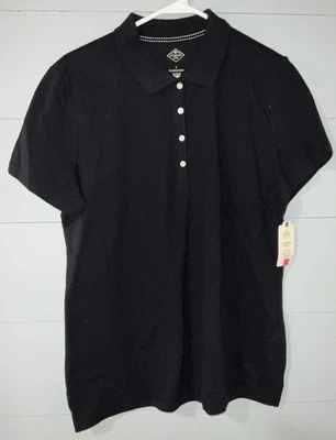 St John’s Bay, Polo, Camisa, Mujer’s Grande, Nuevo con Etiquetas, 4 Botones, Negro Foto 1 de 4
