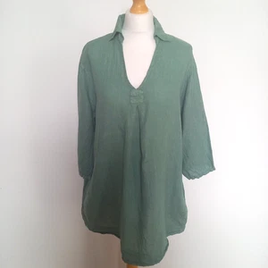 Colette Made in Italy One Size Green Pure Linen Oversized Popover Shirt Tip - Picture 1 of 9