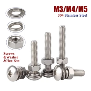 M3-M5 Phillips Truss Head Bolts With Washers & Hex Nut 304 Pan Head Screws - Picture 1 of 62