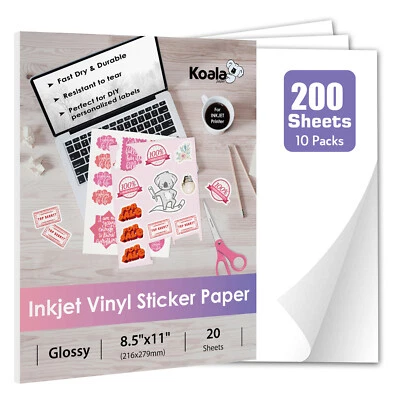 200 Bulk Koala Printable Vinyl Sticker Paper Glossy Waterproof for Inkjet Cutter - Image 1 of 4