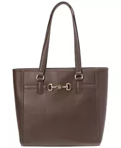 Giani Bernini Horsebit Tote Bag Pebbled in Chocolate Brown and Gold - Picture 1 of 5