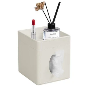 Tissue Box Cover Pu Leather Square Tissue Box Holder With Storage Tray For Bathr - Picture 1 of 6