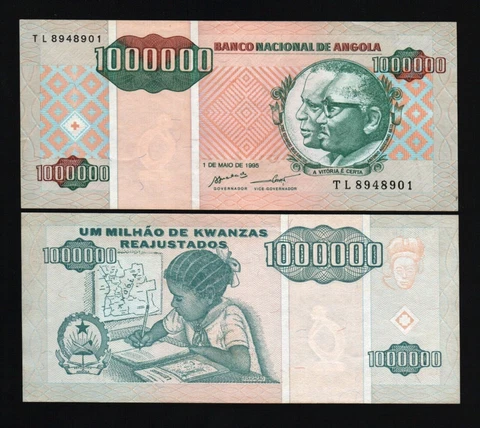 10,000,000 Kwanzas 1000000 x 10 Pcs Lot P-141 1995 UNC 10 Million World Currency Cover