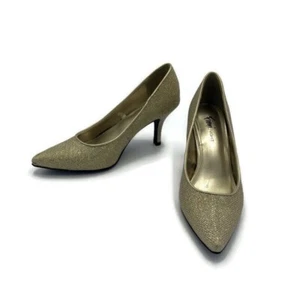 Fioni Night Pointed Toe Gold Party Pumps Sparkly Glam Dance Holiday Heels 7 - Picture 1 of 8