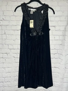MAX STUDIO Womens Black Sleeveless Ruffled Velvet Dress NWT $128 V- Neck Medium - Picture 1 of 8