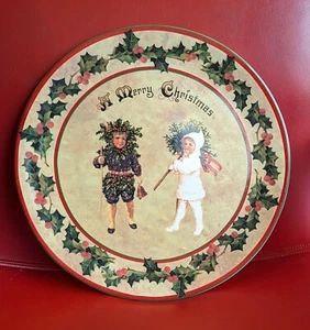 VTG Inspired BETHANY LOWE Holly Holiday Plate PLATTER Boy Girl MERRY CHRISTMAS - Picture 1 of 8