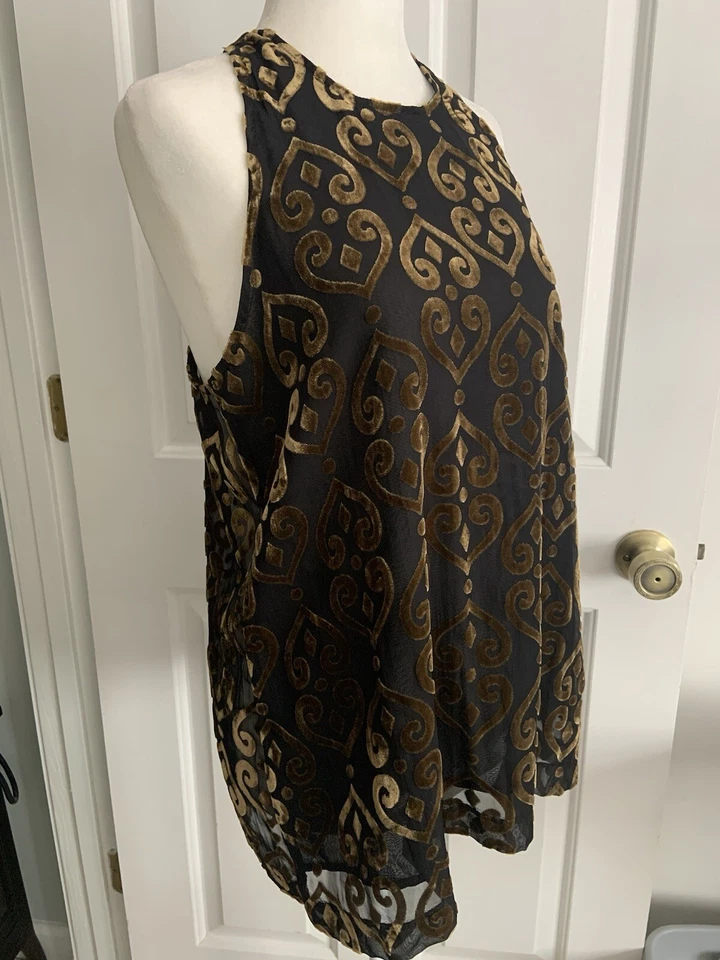 BB Dakota Sheer Black Velvet Floral Sleeveless Highneck Top w Keyhole bk sz S - Image 1 of 4