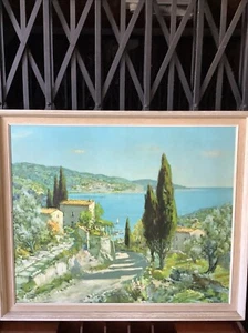 Signed Oil Print Of The French Riviera By Lucien Potronat (1889- 1974) - Picture 1 of 3
