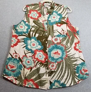 Van Heusen Button Up Shirt Womens Extra Large XL Floral Sleeveless Tank Top Thin - Picture 1 of 10
