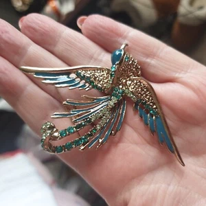 Bird of Paradise Large Pin Brooch M&S Metal Enamel Diamante Goldtone New - Picture 1 of 7