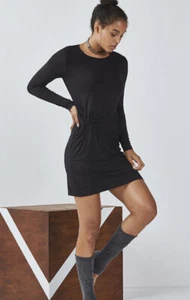 Fabletics Activewear Brooke Knot Dress Black Stretch Jersey Knit Long Sleeve L - Picture 1 of 5