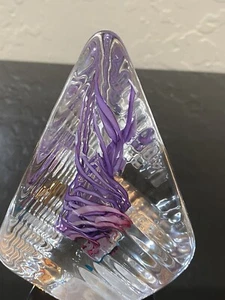 Schmidt Rhea Hand Blown Glass - Signed - Pyramid Triangle Paperweight - Purple - Picture 1 of 6