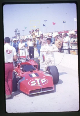 Mario Andretti #1 - 1970 Inaugural USAC California 500 @ OMS - Vtg Race Slide - Image 1 of 3
