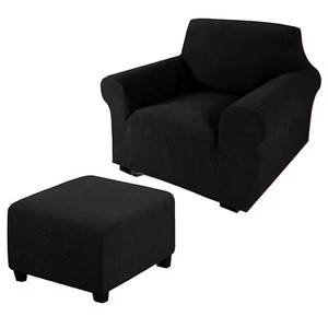 Black Stretch Jacquard Chair Slipcovers Armchair Sofa Covers Chair Couch Cove... - Picture 1 of 6