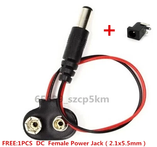  DC 9V Battery power plug for Arduino Mega 2560 1280 UNO R3 with 2.1x5.5mm - Image 1 of 1