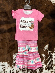 Western Baby Girls Bell Bottom Pants Boutique Outfit Blame It All On My Boots - Picture 1 of 13